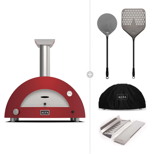 Alfa Forni Moderno 2 Pizze Wood or Gas Pizza Oven Essentials Bundle (Antique Red) | The Pizza Oven Store