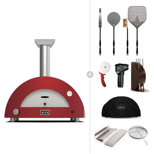 Alfa Forni Moderno 2 Pizze Wood or Gas Pizza Oven Ultimate Bundle (Antique Red) | The Pizza Oven Store