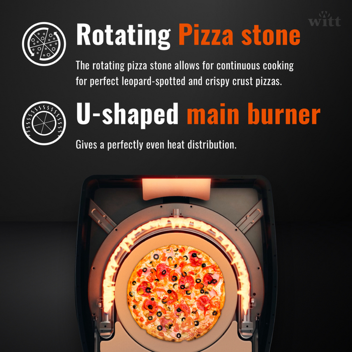 WITT Etna Rotante Gas Powered Pizza Oven w/ Twin Burner & Rotating Stone 16" - Orange - The Pizza Oven Store AUS