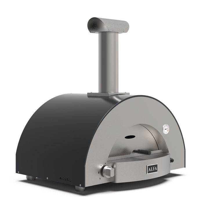 Alfa Forni Classico 2 Pizze Wood Pizza Oven - Ardesia Grey - side view showing door and built-in thermometer