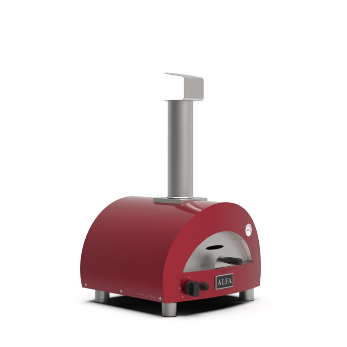 Alfa Forni Moderno Portable Gas Pizza Oven Antique Red - side view showing door and built-in thermometer